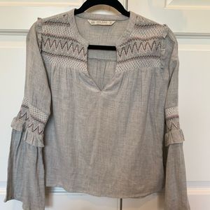 Zara Embroidered Top with Ruffles and V Neck
